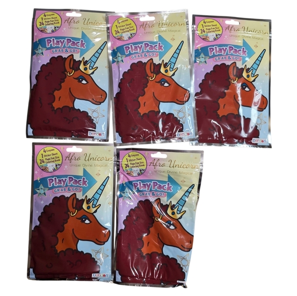 Afro Unicorn Grab & Go Play Pack - 4 Crayons 1 Sticker Sheet 24 Page Color Book - Picture 1 of 7